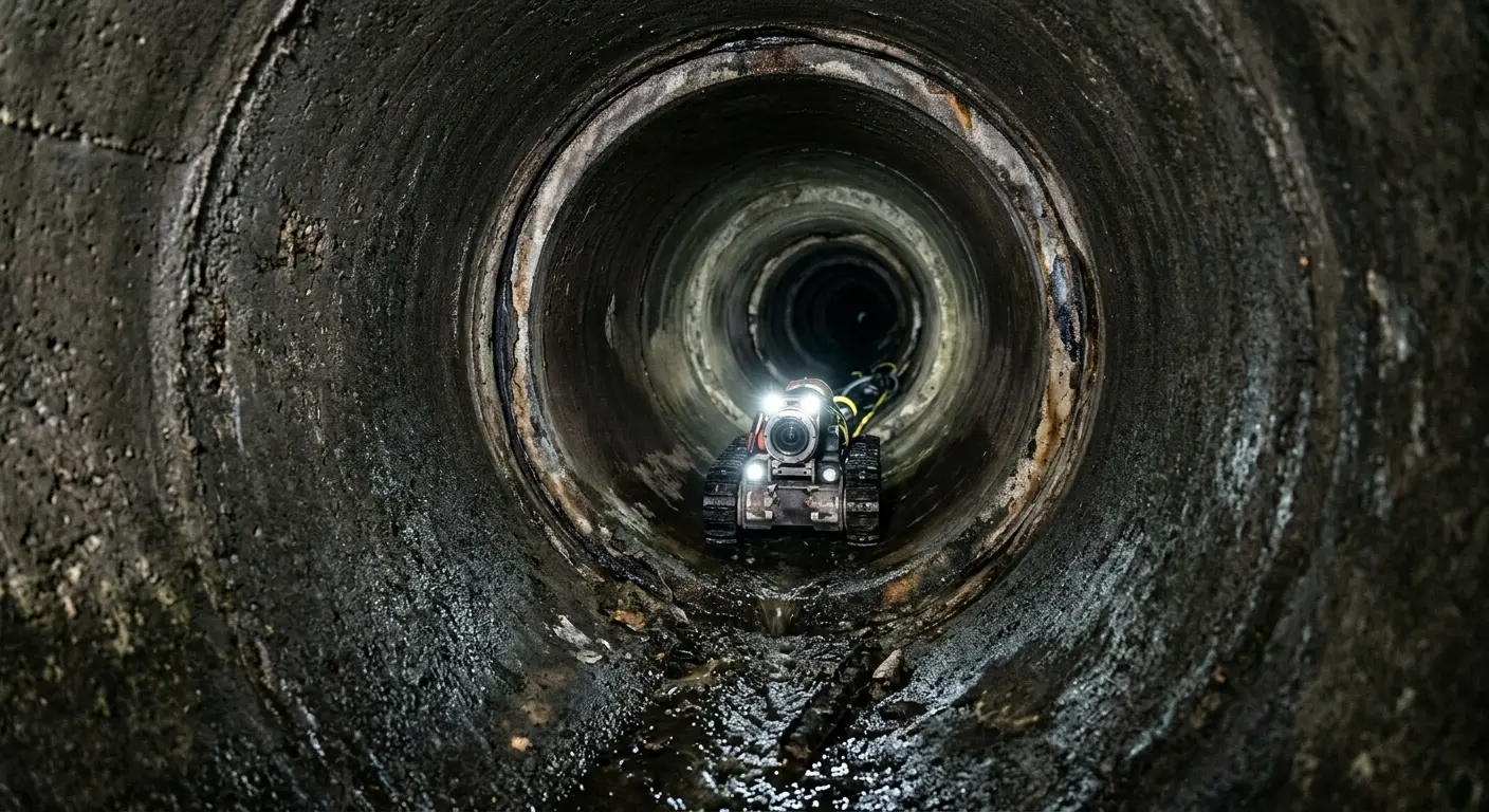 Robotic sewer camera inspecting pipe interior for Sewer Line Cleaning in Hillsboro